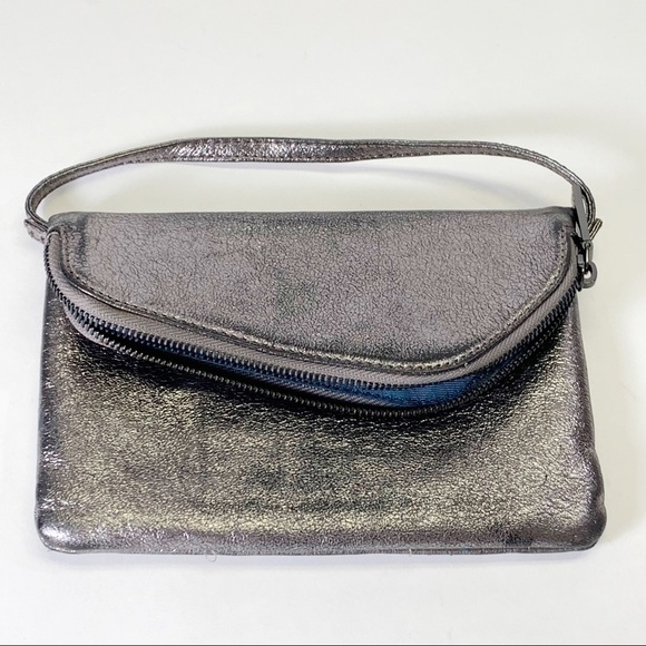 HOBO the Original Leather Silver Metallic Gunmetal Wristlet Wallet. - Picture 1 of 11